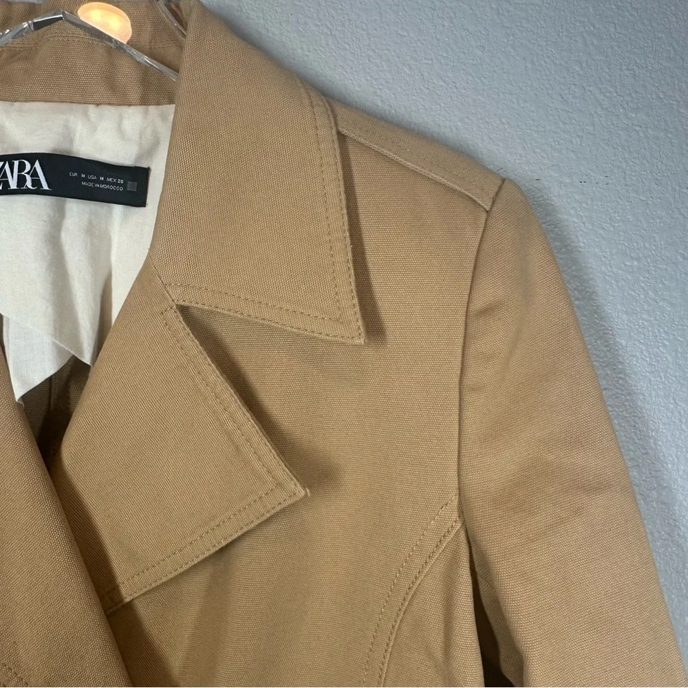 ZARA Women's Medium Tan Double Breasted Cropped Jacket Gold Buttons - Picture 2 of 12